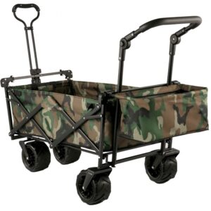 Collapsible Folding Wagon with Removable Canopy - Heavy Duty Utility Cart for Garden, Camping, and Beach with Wheels and Rear Storage - Camouflage