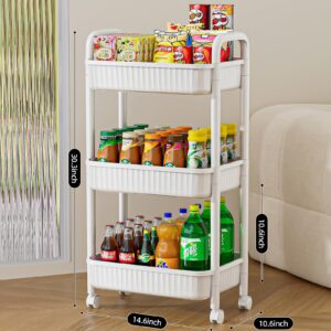 3 Tier Rolling Cart, Utility Cart with Handle and Lockable Universal Casters, Wheeled Laundry Carts, Snack Cart on Wheels, Multi-Use Storage Trolley Cart for School, Office, Living Room, Kitchen