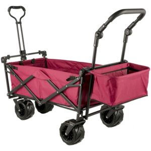 Collapsible Garden Cart with Removable Canopy, XL Folding Wagon Utility Carts for Camping, Grocery, and Shopping, Red