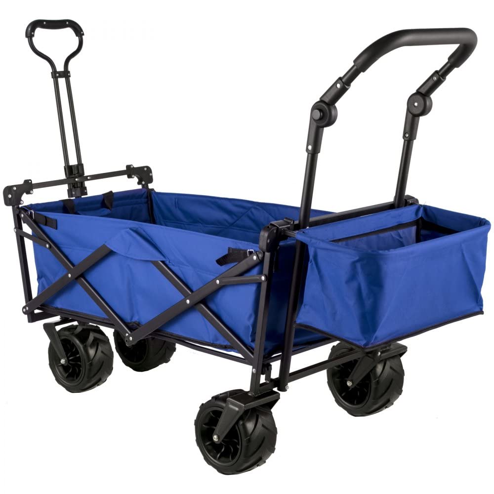 Utility Wagon with Canopy and Rear Storage - Collapsible Folding Garden Cart for Camping, Groceries, and Shopping - Blue