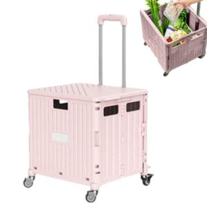 Foldable Rolling Crate Trolley Cart with Wheels Foldable Utility Cart on Wheels Collapsible Cart with Wheels Folding Portable Rolling Crate Handcart Shopping Trolley Wheel Box Lid Collapsible Grocery