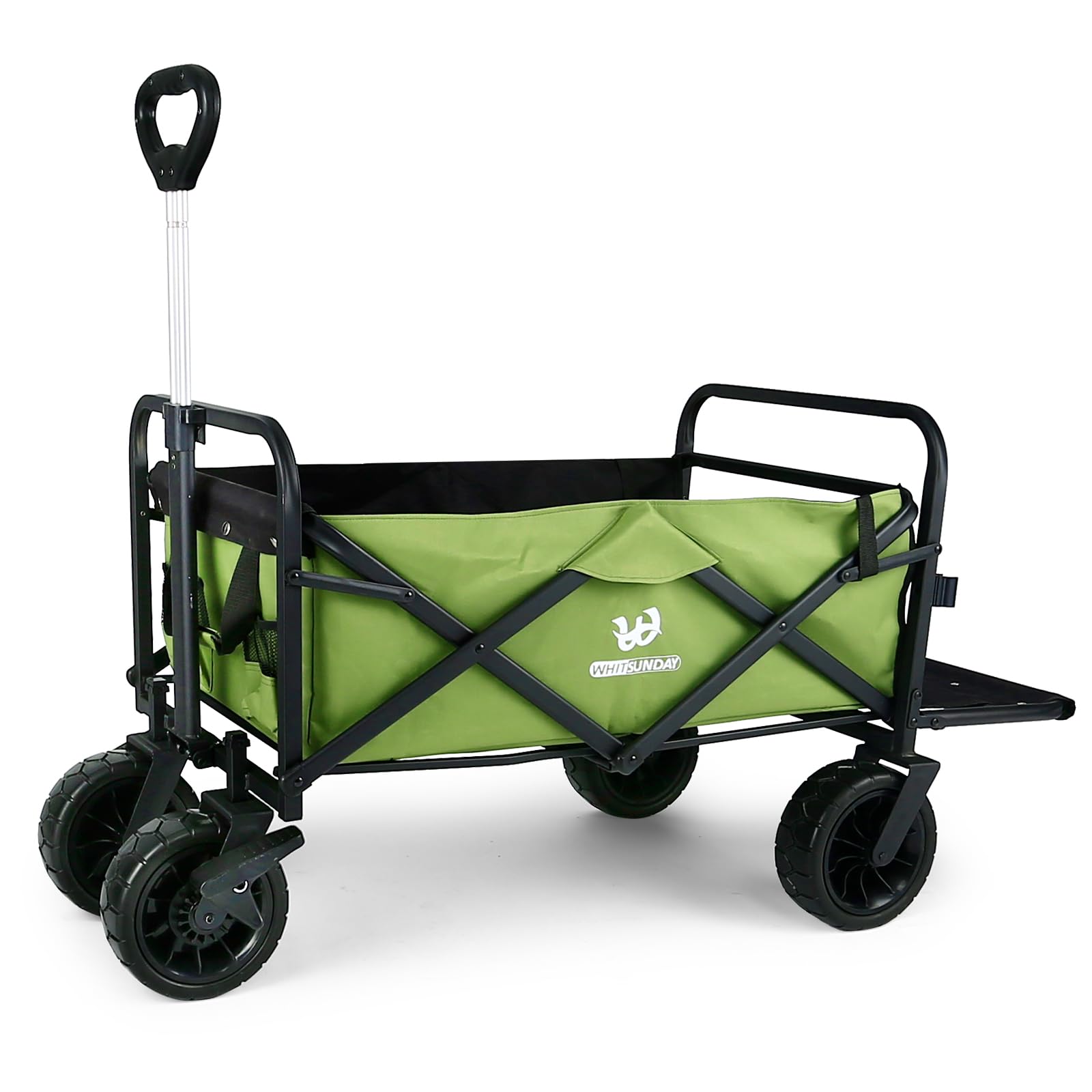 Whitsunday Collapsible Folding Garden Outdoor Park Utility Wagon Picnic Camping Cart with 8“ Bearing Fat Wheel and Brake (Standard Size(Plus+) 8" Wheels with Tailgate (Green Black)