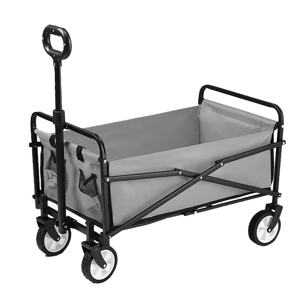 Suuim Collapsible Folding Wagon, Heavy Duty Collapsible Folding Wagon Utility Outdoor Camping Garden Cart with Adjustable Handle,600D Wear-Resistant Oxford