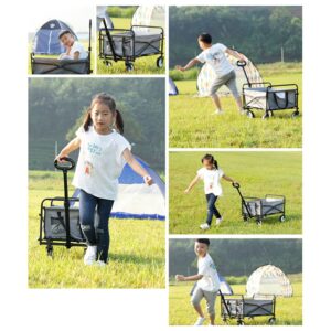 Suuim Collapsible Folding Wagon, Heavy Duty Collapsible Folding Wagon Utility Outdoor Camping Garden Cart with Adjustable Handle,600D Wear-Resistant Oxford