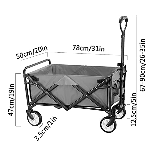 Suuim Outdoor Folding Utility Wagon Collapsible Outdoor Garden Utility Wagon, Transport Trolley for All Terrain, Beach Trailer, Adjustable Handle, Load-Bear