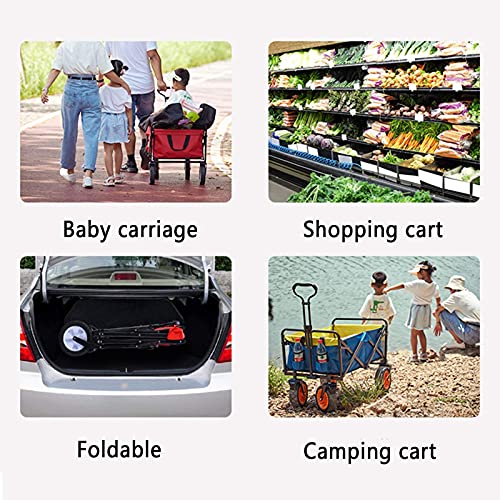 Suuim Outdoor Folding Utility Wagon Collapsible Outdoor Garden Utility Wagon, Transport Trolley for All Terrain, Beach Trailer, Adjustable Handle, Load-Bear