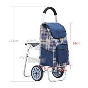 Collapsible Folding Wagon, Folding Shopping Cart Trolley, with Swivel Wheels and Seat Lightweight Waterproof No Noise Grocery Utility Rolling Hand Car