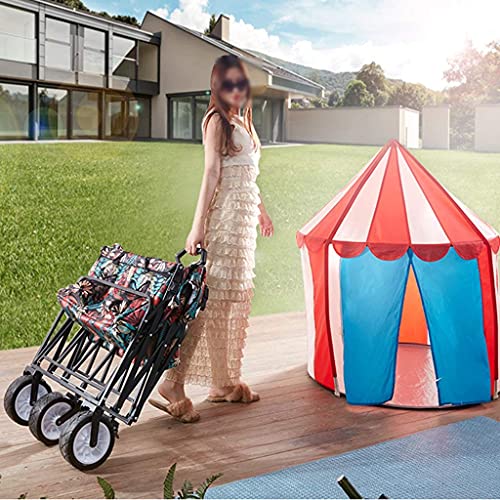 Suuim Collapsible Folding Wagon, Outdoor Folding Utility Wagon Outdoor Camping Trolley, Portable Handcart with Brake, Garden Utility Truck, for Picnic Fishi