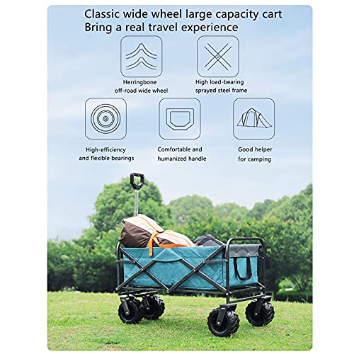 Suuim Collapsible Folding Wagon, Folding Camping Wagon,Collapsible Beach Garden Cart,Heavy Duty Utility Garden Yard Folding Cart,with Side Pocket Cup Holder