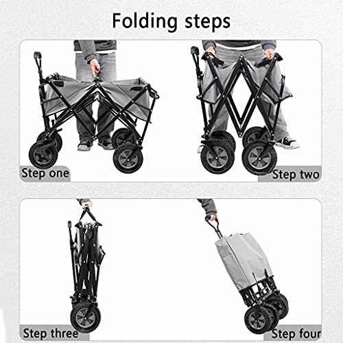 Suuim Collapsible Folding Wagon, Outdoor Folding Utility Wagon 4 Wheeled Folding Camping Cart, Utility Garden Trolley, Portable Outdoor Handcart with Brake,