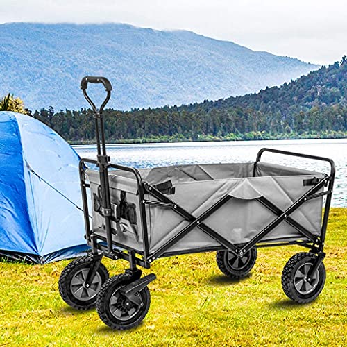 Suuim Collapsible Folding Wagon, Outdoor Folding Utility Wagon 4 Wheeled Folding Camping Cart, Utility Garden Trolley, Portable Outdoor Handcart with Brake,