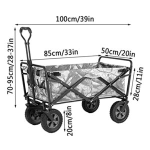 Suuim Collapsible Folding Wagon, Outdoor Folding Utility Wagon 4 Wheeled Folding Camping Cart, Utility Garden Trolley, Portable Outdoor Handcart with Brake,