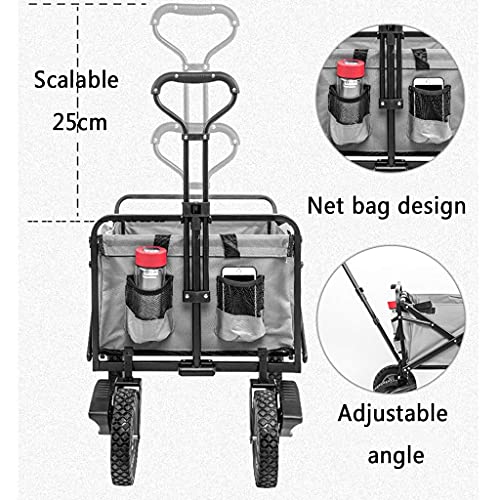 Suuim Collapsible Folding Wagon, Outdoor Folding Utility Wagon 4 Wheeled Folding Camping Cart, Utility Garden Trolley, Portable Outdoor Handcart with Brake,