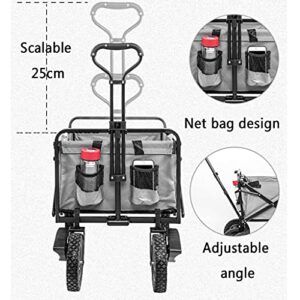 Suuim Collapsible Folding Wagon, Outdoor Folding Utility Wagon 4 Wheeled Folding Camping Cart, Utility Garden Trolley, Portable Outdoor Handcart with Brake,