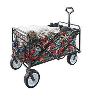 Suuim Collapsible Folding Wagon, Outdoor Folding Utility Wagon Outdoor Camping Trolley, Portable Handcart with Brake, Garden Utility Truck, for Picnic Fishi