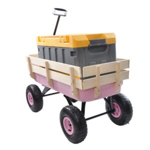 Collapsible Folding Wagon, Push Pull Foldable Beach Wagon Cart with All-Terrain Wheels, Heavy Duty Utility Grocery Wagon for Outdoor Camping Garden Sport Shopping,Pink