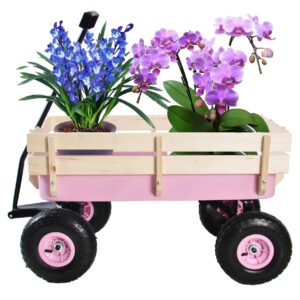 Collapsible Folding Wagon, Push Pull Foldable Beach Wagon Cart with All-Terrain Wheels, Heavy Duty Utility Grocery Wagon for Outdoor Camping Garden Sport Shopping,Pink