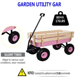 Collapsible Folding Wagon, Push Pull Foldable Beach Wagon Cart with All-Terrain Wheels, Heavy Duty Utility Grocery Wagon for Outdoor Camping Garden Sport Shopping,Pink