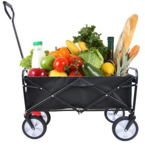 Collapsible Folding Wagon Cart, Outdoor Beach Wagon,Heavy Duty Fold able Utility Wagon,Portable Large Capacity Garden Cart for Camping Outdoor Beach Garden Grocery Shopping(Black)