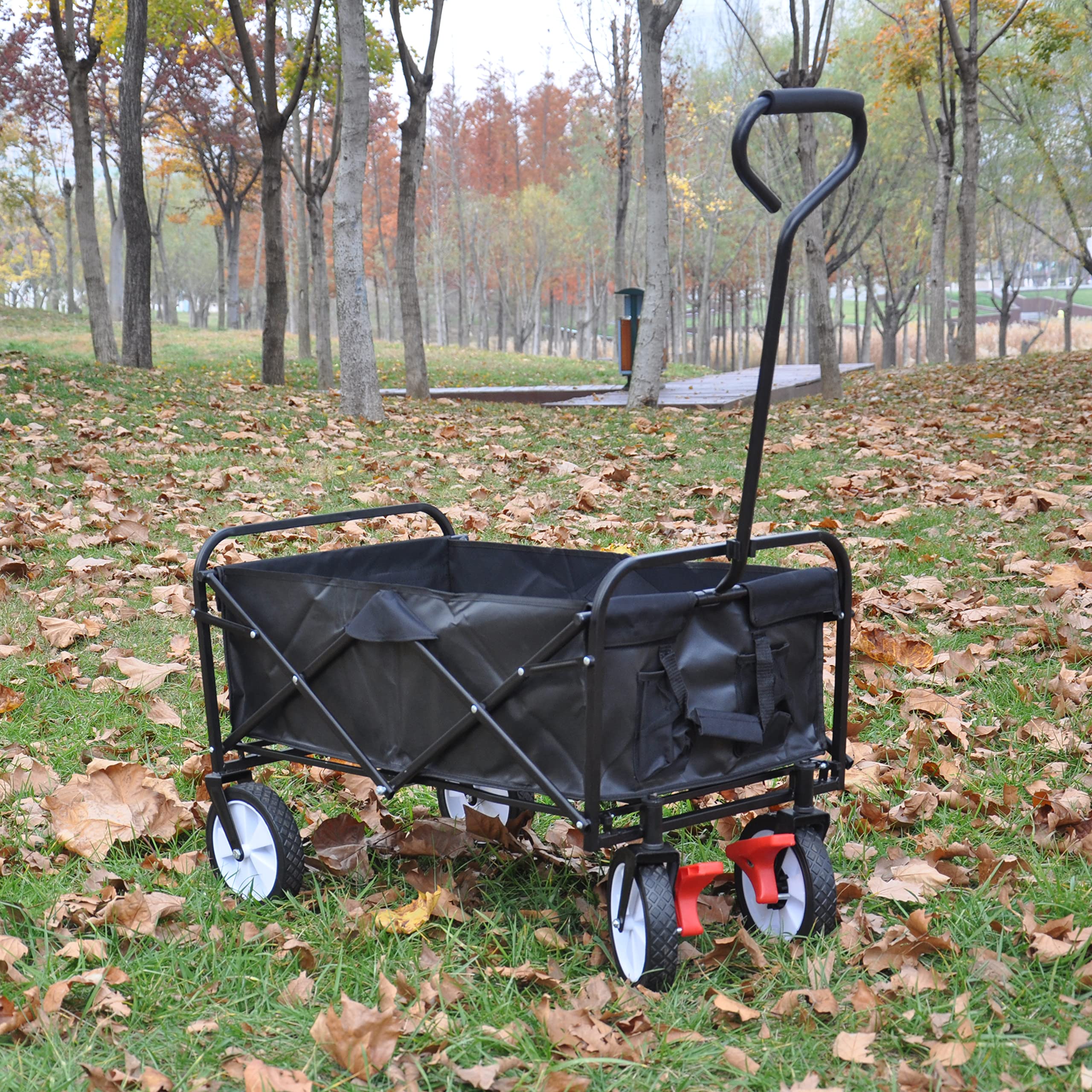 Collapsible Folding Wagon Cart, Outdoor Beach Wagon,Heavy Duty Fold able Utility Wagon,Portable Large Capacity Garden Cart for Camping Outdoor Beach Garden Grocery Shopping(Black)