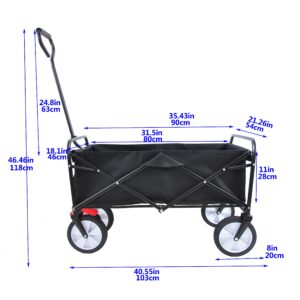 Collapsible Folding Wagon Cart, Outdoor Beach Wagon,Heavy Duty Fold able Utility Wagon,Portable Large Capacity Garden Cart for Camping Outdoor Beach Garden Grocery Shopping(Black)