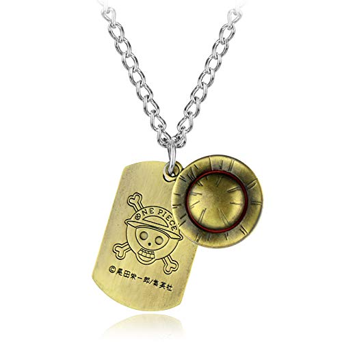 MEETCUTE Anime One Piece Luffy Skeleton The Straw Hat Pirates Rope Chain Pendant Necklace Cap Cosplay for Boys Men