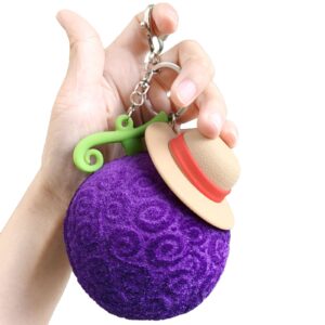 plush one piece keychains for backpack luffy devil fruit brook head novelty keychain charms for anime fans gift idea (purple)