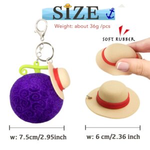 Plush One Piece Keychains for Backpack Luffy Devil Fruit Brook Head Novelty Keychain Charms for anime Fans Gift Idea (Purple)