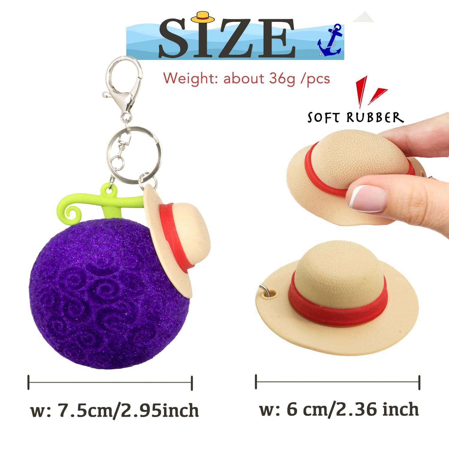 Plush One Piece Keychains for Backpack Luffy Devil Fruit Brook Head Novelty Keychain Charms for anime Fans Gift Idea (Purple)