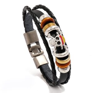 anime one piece leather bracelets, pirate bracelet punk skull bracelets for boys black braided bracelets for men handmade jewelry wristband strand bracelets halloween gifts