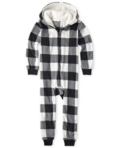 the children's place kids one piece family matching, christmas pajama sets, fleece, black/white check, small