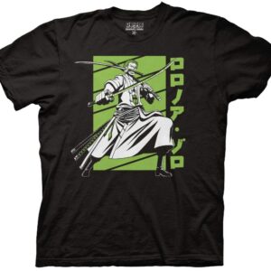 Ripple Junction One Piece Men's Short Sleeve T-Shirt Roronoa Zoro Pirate Hunter W/Swords Crew Neck Black Large