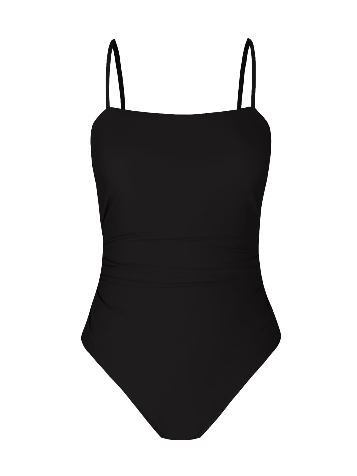 CUPSHE Women's One Piece Swimsuit Square Neck Cutout Back Tummy Control Adjustable Straps Striped Swimwear, L Black