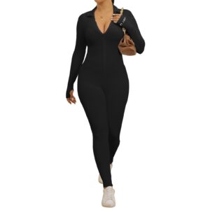 echoine womens one piece bodycon jumpsuit -sexy long sleeve high waist embroidery zipper romper clubwear