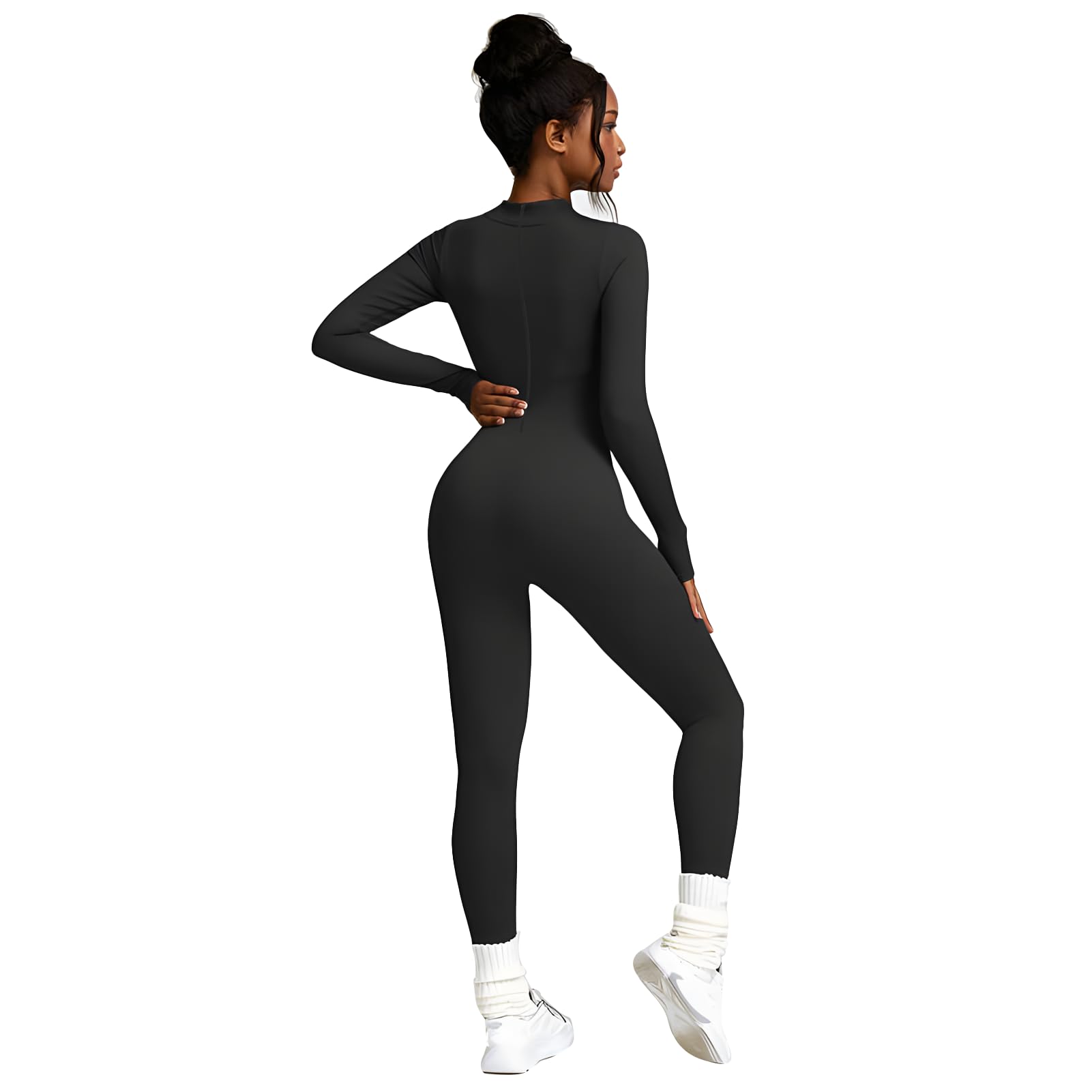 speerise Adult High Neck Zip One Piece Unitard Full Body Leotard Bodycon Jumpsuit for Women