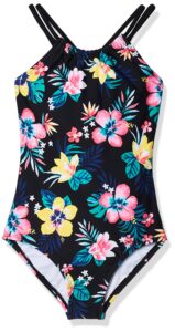 kanu surf girls' jasmine beach sport halter one piece swimsuit, brooke black, 12