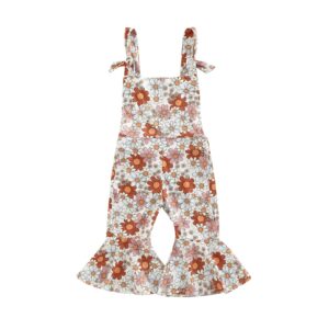 Infant Toddler Baby Girl Romper Jumpsuit Sleeveless Halter Floral One Piece Outfit Bell Bottom Overalls Summer Clothes (White, 12-18 Months)