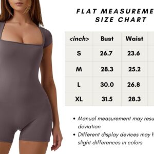 QINSEN Women's Rompers Sexy One Piece Short Sleeve Tummy Control Unitard Jumpsuits Dark Grey L