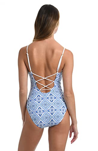 La Blanca Women's Standard Strappy Mio One Piece Swimsuit, Capri Blue//Mediterranean Breeze, 10