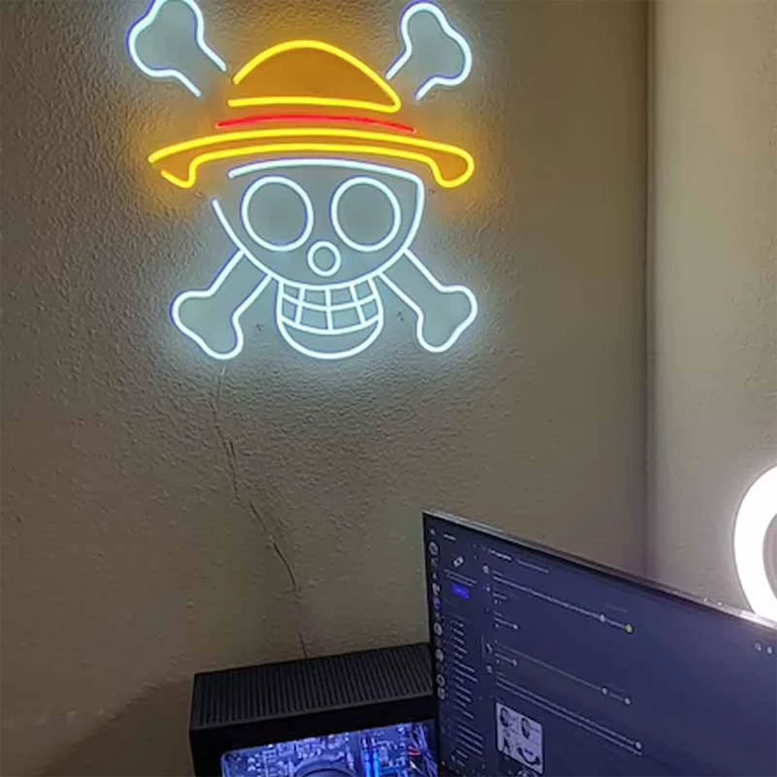 One Piece Anime Neon Signs Japanese Anime Luffy Skull Head Flexible Night Light Sign Indoor Home Kids Teen Bedroom Wall Art Decor for Bar Club Party Halloween Gifts