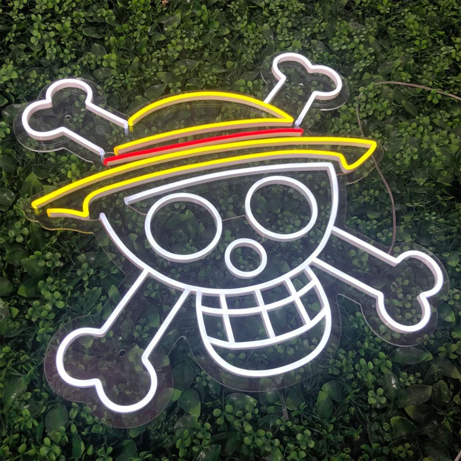 One Piece Anime Neon Signs Japanese Anime Luffy Skull Head Flexible Night Light Sign Indoor Home Kids Teen Bedroom Wall Art Decor for Bar Club Party Halloween Gifts