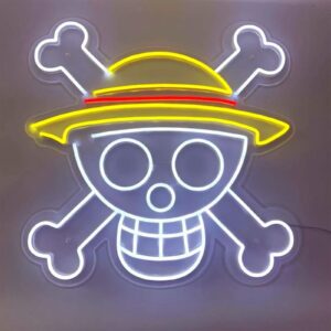 One Piece Anime Neon Signs Japanese Anime Luffy Skull Head Flexible Night Light Sign Indoor Home Kids Teen Bedroom Wall Art Decor for Bar Club Party Halloween Gifts