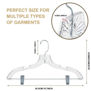 Quality Hangers 12 Pack Clear Plastic Skirt Hangers - Crystal Cut Pants Hangers - Durable Plastic Hanger Set - Dress Hangers with Adjustable Clips - Heavy Duty Hangers