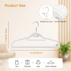 20 Pack Velvet Slim Non-Slip White Hangers - Space Saving Clothes Hangers with 360° Swivel Hook for Heavy Duty Adult Clothes