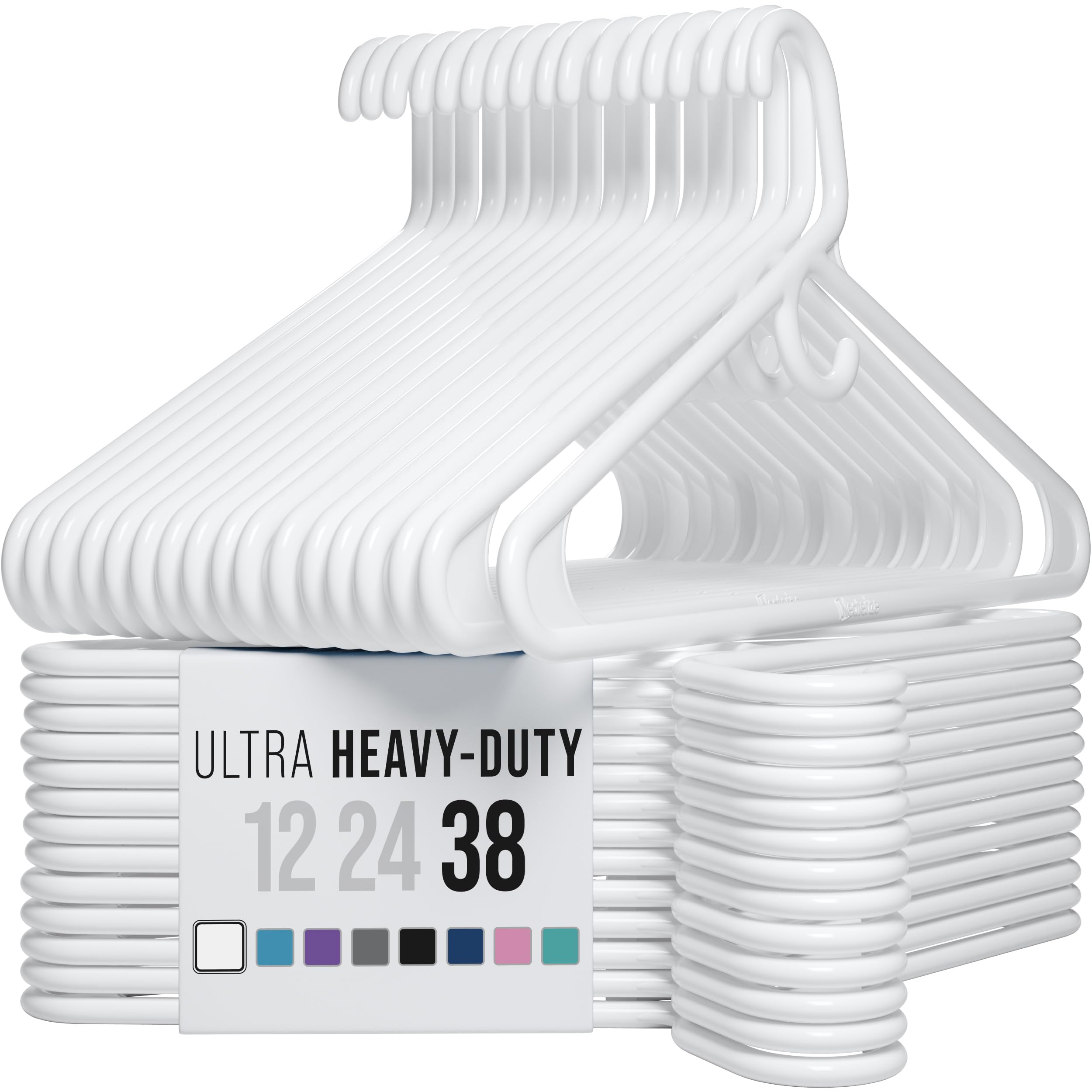 Ultra Heavy Duty Plastic Clothes Hangers - White - Durable Coat, Suit and Clothes Hanger. Perchas De Ropa (38 Pack - White)