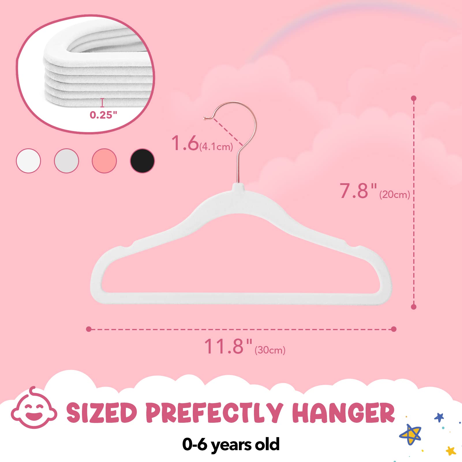 HOUSE DAY Velvet Baby Hangers for Closet, Kids Hangers Velvet 60 Pack, Non Slip Toddler Hangers 11.8 Inch, Durable Childrens Hangers Newborn Hangers for Baby Clothes- White