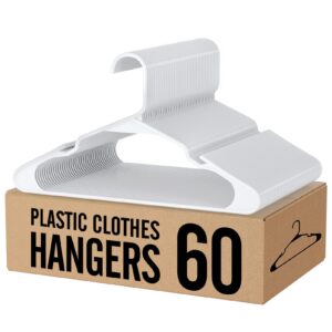 Smartor Plastic Hangers 60 Pack, Tubular Plastic Hangers, Space Saving Clothes Hangers Plastic, Slim Plastic Hanger Shirt Hangers for Clothes, Polo Shirts, Blouses and Short - White