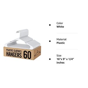 Smartor Plastic Hangers 60 Pack, Tubular Plastic Hangers, Space Saving Clothes Hangers Plastic, Slim Plastic Hanger Shirt Hangers for Clothes, Polo Shirts, Blouses and Short - White