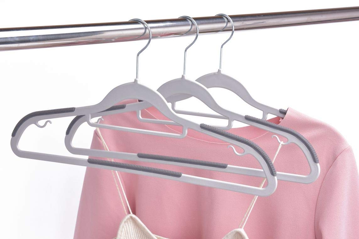 Quality Hangers Clothes Hangers 50 Pack - Non-Velvet Plastic Hangers for Clothes - Heavy Duty Coat Hanger Set - Space-Saving Closet Hangers with Gray Swivel Hooks - Functional Non-Flocked Hangers