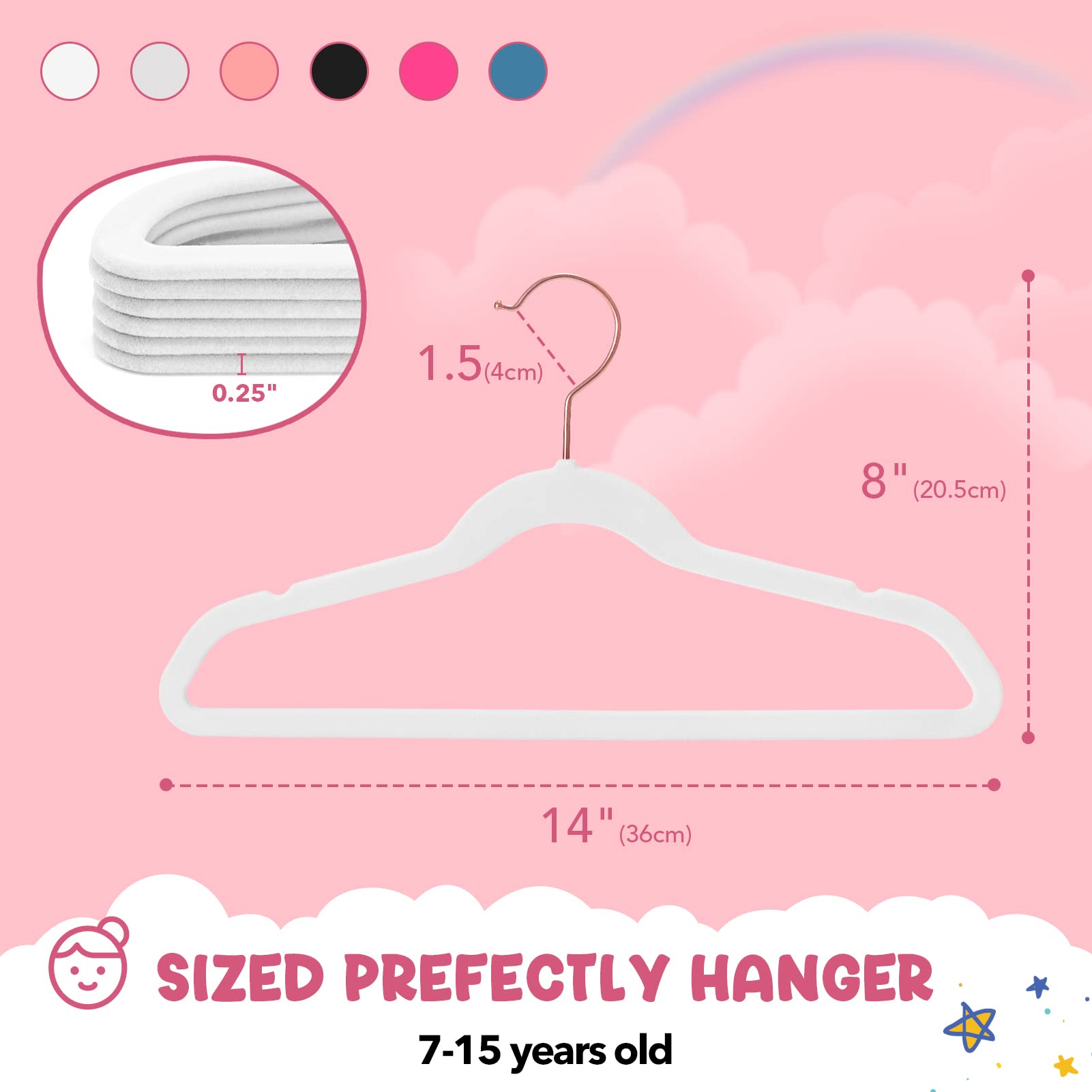 HOUSE DAY Velvet Kids Hangers 60 Pack, Premium Childrens Hangers for Closet, Ultra Thin Cute Hangers Kids Clothes Hanger, Non Slip Kids Felt Hangers 14 Inch, Small Hangers for Kids Clothes, White